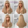 Mijin Long Hair Wig para mulheres com franja reta em camadas de cabeça cheia sintética