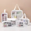 Transparent Cosmetic Bag Pvc Toiletry Bag Three-piece Set Translucent Pu Frosted Bathing And Swimming Storage Bag Large Capacity Female