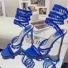 René Caovilla Chandelier Crystal Heels Sandal 95 mm Femmes Designer High Heels 100% Real Leather Luxury Taille 34-43 Party Chaussures Ankle Wraparound Women Rhinestone