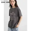 Men's T-Shirts CHIC VEN Womens T-shirt Short sleeved New Contrast Color Printed O-neck Top Spring/Summer 2024 Q240425