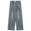 Jeans pour femmes mode lavé ancien point de coréen large, hauteur taille mince conception sens droit tube pantalon inspice