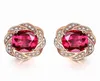 14k rose gold color flower red crystal ruby gemstones diamonds stud earrings for women classical jewelry brincos fashion bijoux 212211687