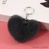 Keychains Lanyards 8CM Fluffy pompom Keychain Gifts for Women Soft Heart Shape Pompon Fake Rabbit Key Chain Ball Car Bag Accessories Key Ring