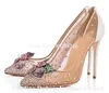 Sapatos de vestido Bling strassims bombas de malha Emeline dubois lindamente os cristais pontiagudos de renda com calcanhar de estilete com flores