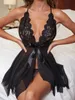 Women's Sleepwear S-3XL Women SLPWEAR Sexy Pajamas v-Neck Lace Late Mujer Lingerie Pornos يأتي ملابس غريبة الملابس الداخلية Lightgown Y240426