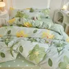 Sängkläder sätter modefrukt tryckt uppsättning växt färgglada full king size familj platt lakan täcke täcke kudde sovrum linne linne