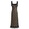 Casual Dresses Foridol Lace Mesh BodyCon Midi Party Dress Women Aprikos Ruffles Elegant Black Sexy Club Shealth Robe 2024 Tank