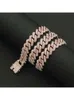 Strängar isade ut Square Miami Cuban Link Chain Halsband för Mens Micro Paled CZ Stone Rose Gold Colorful Hip Hop Jewelry 16 240424