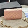 Womens Lambskin Double Pearl Beads Wallet On Gold Chain Bags WOC Crossbody Shoulder Purse Card Holder Multi Pochette Fany Pack Waist Chest Pocket 4 Colors 19x13CM