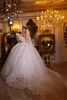 Sparkly Bling Lace Ball Gown Wedding Dress Off Shoulder Short Puff Sleeves princess Bridal Gowns embroidered With Multi-layered Lace