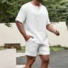 Fashion Loose Outfits Mens Solid Color Casual Short Sleeve Tops and Shorts Men Two Piece Set Summer Vintage Male Spring 240415