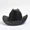 Szerokie brzegowe czapki wiadra faux skórzana czapka kowbojska dla mężczyzn vintage dżentelmen panama cowgirl hat sombrero hombre y240425