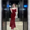 Sukienki swobodne Koreańskie kobiety seksowne backless sukienki projektantki luksusowe błyszczące cekiny Vestidos Ladies V-dęp