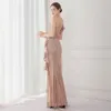 Runway Dresses YIDINGZS Elegant One Shoulder Gold Sequin Dress Women Slit Evening Dress 2022 Party Maxi Dress Long Prom Dress Y240426