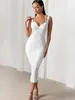 Beaukey für Frauen weiße Midi Bandage Kleid Doppelgurte Criss Cross Bodycon Runway Split Bustier Elegant Vestidos 240418