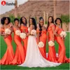جديدة خارج الكتف حوريات البحر وصيفات الشرف فساتين أفريقية النساء الطويلات برتقالية حفل زفاف