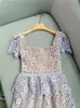 Självporträtt Summer Pure Color Panel Pete Lace Dress Purple Short Sleeve Square Neck Kne-Lengen Casual Dresses G4A2315