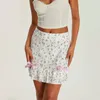 Skirts Sweet Women's Summer Skirt With Satin Bow Floral Print High Waist Ruffled Hem Mini A-Line Chiffon