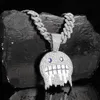 Brins hommes blanc bleu cubique zirconi pendant hip hop rond face collier pendent avec glaçon de chaîne cubique étincelante cz fashion boy bijoux 240424