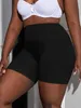 Shorts femininos Finjani plus size shorts de cintura larga para mulheres estirados casuais e shorts lisos e lisosos do meio da ascensão - Blackl2404