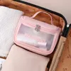 Nouveau sac cosmétique translucide PVC Sac de lavage givré portable sac de rangement grande capacité Pu Flip Carry Base