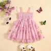 Girl's Dresses Kid Clothes Girls Sleeveless Dress Summer 3D Flowers Butterfly Wing Tulle A-Line Dress for Beach Party Cute Childrens ClothingL2404