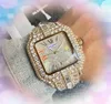 President Cool Herr Square Roman Tank Dial Watches Auto Day Date Time Shiny Starry Clock Quartz Battery Core Diamonds Ring Armband Watch Montre de Luxe Gifts