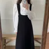 Casual Dresses Korejpaa Stand Collar Puff Sleeve White Shirt Strapless BodyCon Black Dress Office Lady Spring Women Clothing