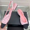 Heta 2024 kvinnors slingbacks sandaler chunky klackar 2 cm/6,5 cm klänningskor retro runda tår denim rosa bilder glid på bröllop damer röda för fest sommar fritidsko sko