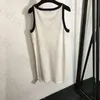 Simple Knitted Vest Dress Women Embroidery Color Contrast Round Neck Slip Dress Loose Sleeveless Knit Dress