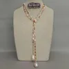 50 Hodowlany różowy Keshi Pearl Mieszany prostokąt CZ Pave Long Chain Party Sweater Naszyjnik dla kobiet 240416