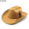 Szerokie brzegi czapki wiadra kapelusze nowe 9,5 cm szerokość brzegowa kowbojska kapelusz dla męskiego vintage fascynator Cowgirl Jazz Hat Cloche Caps Sombrero Hombre Y240425