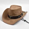 Chapeaux à bord large chapeau seau nouveau% cuir western cowboy chapeau hommes hommes largeur gentleman église jazz cap de cow-girl chapeaux sombrero hombre y240425