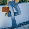 Jeans femeninos Mujeres Color de gradiente Alta cintura Botón Cierre de la cremallera ligeramente elástica Matriz de longitud completa