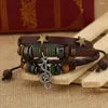 Charm Armband Boho Hippie Design Wood Button Pärlor Armband Black Brown Leather Metal Star Musical Note for Unisex Jewelry Gift