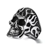 ChainPro Retro Style Rostfritt stål 3D präglad Fire Flame Head Skeleton Skullringar för manstorlekar 7-14 Gotiska punksmycken 240424