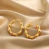 Hoop Earrings Trendy Bamboo Thick For Women Golden Color Punk Hyperbole Round Circle Chunky Earring Stainless Steel Jewelry