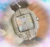 Diamantes completos anel de quartzo Bateria núcleo relógio masculino quadrado tanque romano relógio de mostrador brilhante e estrelado aço inoxidável ouro rosa prata splew watch watch Montre de luxe presentes