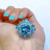 Bague de cluster Anneau pour femme avec Suisse Natural Blue Topaz Gemstone 10 mm Bijoux vintage Datation Lady Cadeau