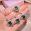 Bijoux de mariage Ensembles 925 Silver Exquise Square Collier de trésor coloré Collier Femelle Simulation Emerald Ring Party Tree Party Gift H240426