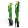 Dansschoenen Leecabe 20 cm/8inch zwart met groene bovenste open teen platform Disco Party High Heel Pole Boot