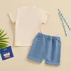 Ensembles de vêtements Baby Boys Shorts set T-shirt de broderie à manches courtes avec tenue d'été à taille élastique pour le 4 juillet