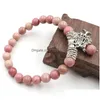 Straso di perline XSM 8mm Rhodonite Naturale perline bracciale Loto Flower Tree of Life Meditation Preghiera Rosario Braccialetti Stone Bangles JE DHKNP