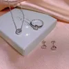 Bröllopsmycken uppsättningar 925 Silver Ny Single Diamond Temperament Luxury All-Match Necklace Ring Set Ladies Simple Small Circle Jewelry Gift H240426