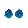 Stud Earrings Boho Fuchsia Rhinestone Cloth Floral Jewelry For Party Elegant Statement Women's