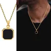 Strängar Vnox Mens Geometric Square Necklace Emamel Square Pendant With Cuban Figaro Box Chain Rope Casual Vintage Cool Necklace 240424