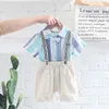 Clothing Sets Summer Kids Children Cotton Clothes Kids Boys Girls Strips Shirt Bib Pants 2Pcs/sets Infant Kids Fashion Toddler Tracksuits