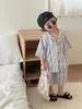 Clothing Sets Summer Childrens Set 2024 Korean Casual Fashion Printed Shirt And Pants Two Piece Lightweight Cool Striped For Outdoor