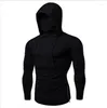 Hoodies للرجال 2024 صالة الألعاب الرياضية رفيعة الأكمام الطويلة مع قميص القناع الرياضة ركوب الدراجات الذكور T Tops tops