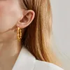 Hoop Earrings Trendy Bamboo Thick For Women Golden Color Punk Hyperbole Round Circle Chunky Earring Stainless Steel Jewelry